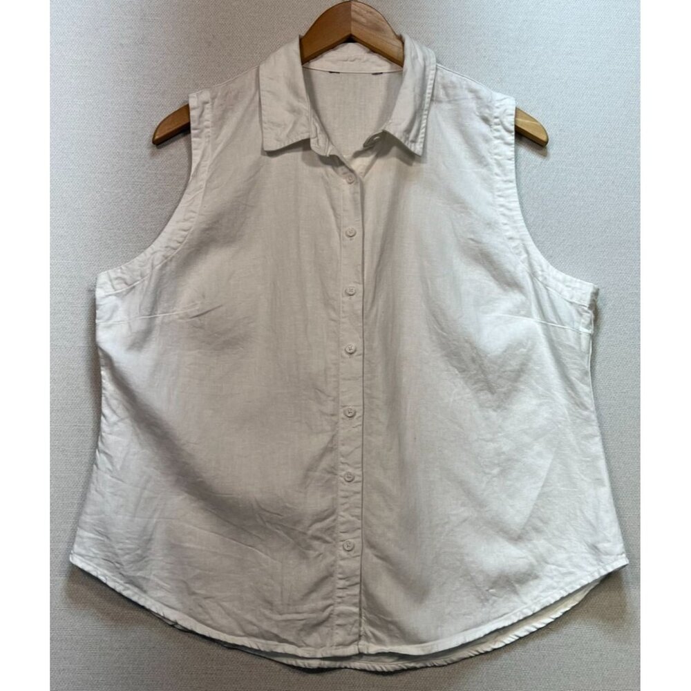 Women's Button Front Tank Top Linen White Sleeveless Lightweight